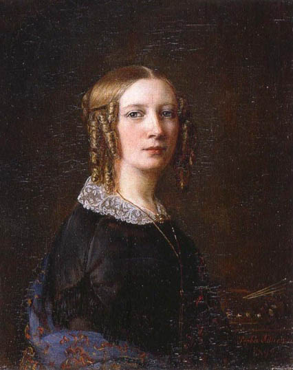 Portrait with the side-curls that were most common as part of 1840s women